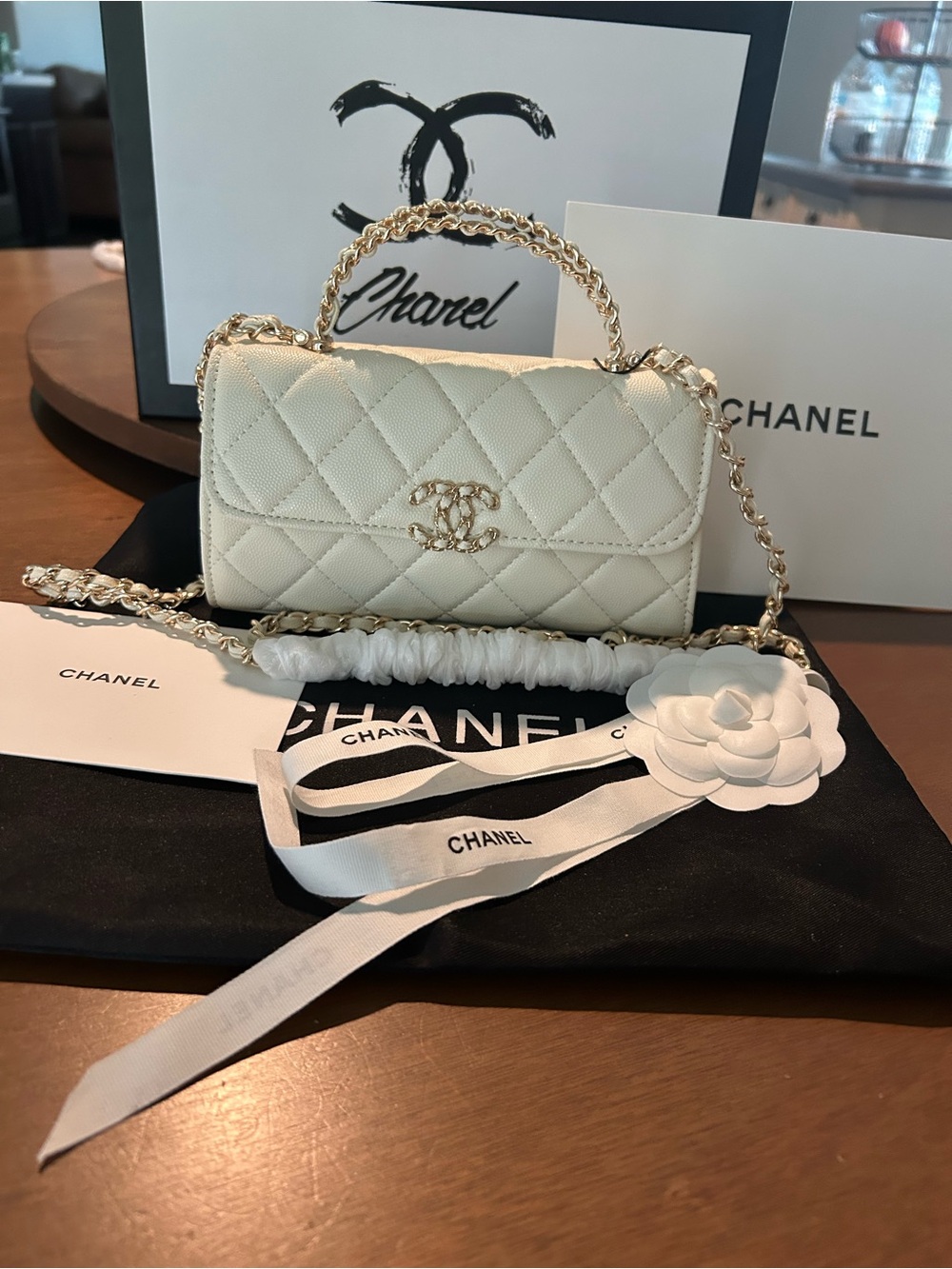 CHANEL Cream Quilted Mini Top-Handle Chain Bag VIP GMP